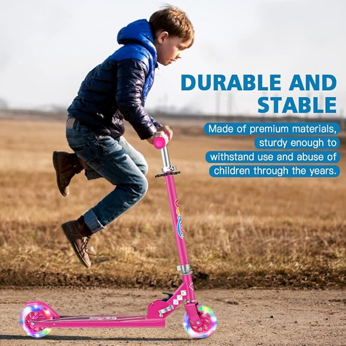 BELEEV V1 Scooters for Kids, 2 Wheel Folding Kick Scooter for Girls Boys, 3 Adjustable Height, Light Up Wheels, Lightweight Scooter with Sturdy Frame, Kickstand for Children 3 to 12 Years Old
