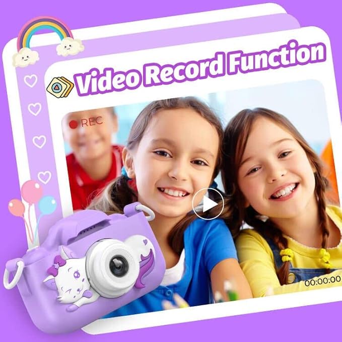 Kids Camera Toys Gifts for Boys Girls, Selfie HD Digital Video Shockproof Camcorder, Christmas Birthday 3 4 5 6 7 8 9 Years Old Girls - 32GB SD Card Included