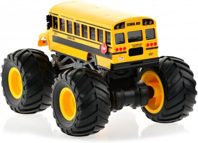 Remote Control Monster Truck - 1:18 Scale RC Fire Truck, 2.4GHz Big Wheel School Bus with Lights, Sounds, Rechargeable Electric Toy Stunt Jam Car for Kids, Boys, Girls (School Bus)