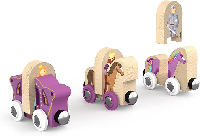 68 Pcs Fantasy Kingdom Adventure Wooden Train Set in Wooden Storage Box Unisex Children Toys Girls Boys 3 4 5 6 7 Years Compatible with Thomas, BRIO, Melissa and Doug, Imaginarium, IKEA