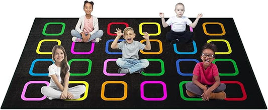 Booooom Jackson Classroom Rug Elementary, Black Classroom Carpet Preshool 24 Seating Rug for School, Classroom Area Rug Educational Carpet with Non-Slip Backing (7.5 x 13 ft, G005-Color Mirage-Plus)