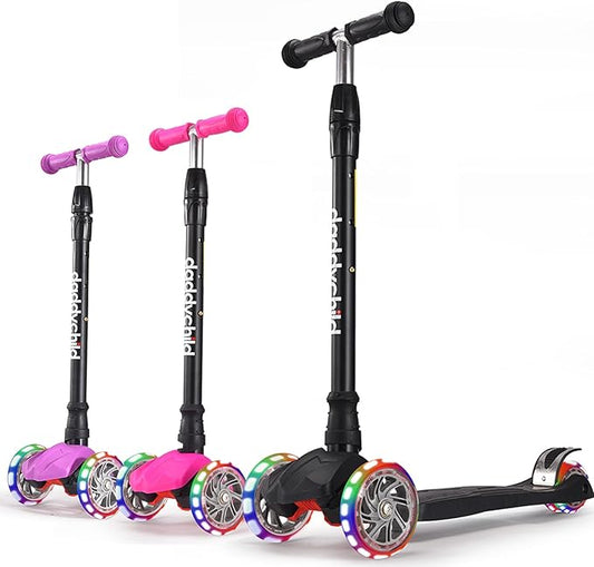Kids Kick Scooter, 3 Wheeled Scooter for Kids, Child/Toddlers Toy, Adjustable Height, Anti-Slip Deck, Flashing Wheel Lights, for Boys/Girls 3-12 Year Old