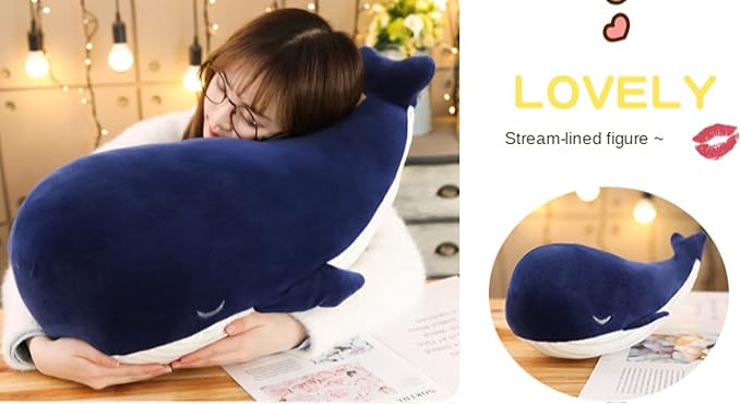 MUPI Whale Stuffed Animals Plush Pillow 4 Size Cute Soft Cotton Plushies Pillows Kawaii Blue Whale Toy Gifts for Kids Boys Girls Adults (Blue, 33 Inch)