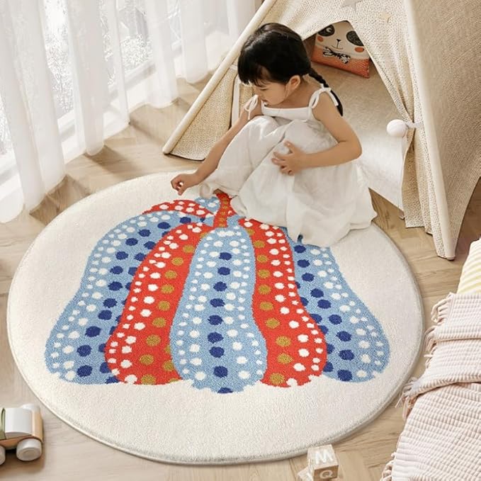 Poowe Kids Play Mat Baby Nursery Rug Round Educational Alphabet Soft Area Rug Non Slip for Children Toddlers Bedroom (Round 39.4", Fancy Pumpkin)