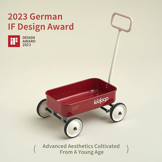 PULA-Wild 2-in-1 Kids' Pull-Along Wagon Toddlers Push Walker for 2.5-8 Adjustable Handlebar, Birthday Gifts Max Weight 33 lbs (Red)