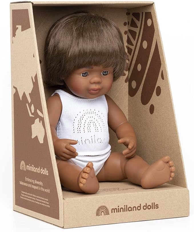 Miniland Doll 15'' Australian Aboriginal Boy (Box) - Made in Spain, Inclusion, Quality, Diversity