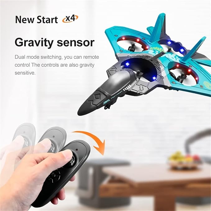 2025 V17 Jet Fighter Stunt RC Airplane -【New Version】RC Plane, 2.4GHz Remote Control Airplane, 360° Stunt Spin Remote & Light RC Airplane, Drop-Resistant Fighter Glider Airplane Hobby Toy (Blue)