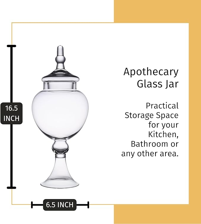 Diamond Star Clear Glass Apothecary Jars, Large Candy Buffet Display, Elegant Storage Jar, Decorative Wedding Candy Organizer Canisters (Height: 16.5" Body: 6.5")