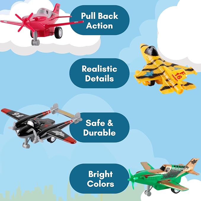 Liberty Imports Pull Back Airplanes Toys Vehicle Playset, Variety Pack of Helicopters, Stealth Bombers, Fighter Jets, Aircraft, Planes for Kids Toddlers Party Favors (18 Pack)