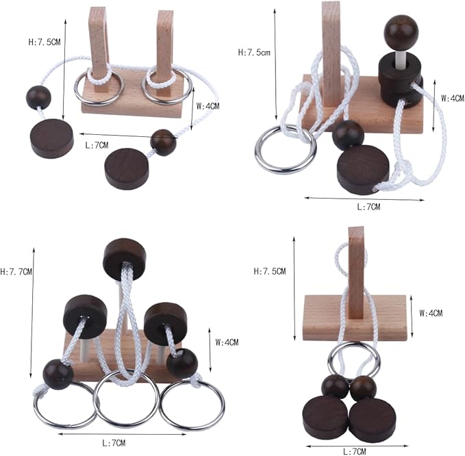 Brain Teaser Puzzle Wooden Threading Rope Loop Puzzle Luban Lock Brain Teaser Game Adult Kids Toy Puzzles for Adults (16)