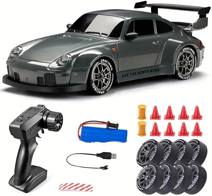 RC Drift Car, 1:24 Scale Remote Control Vehicle with LED Lights, 2.4GHz 20KM/H 4WD High Speed RC Cars, Drifting Tires＆Two Batteries, Racing Sports Toy Idea Gift for Adults Boys Girls and Kids
