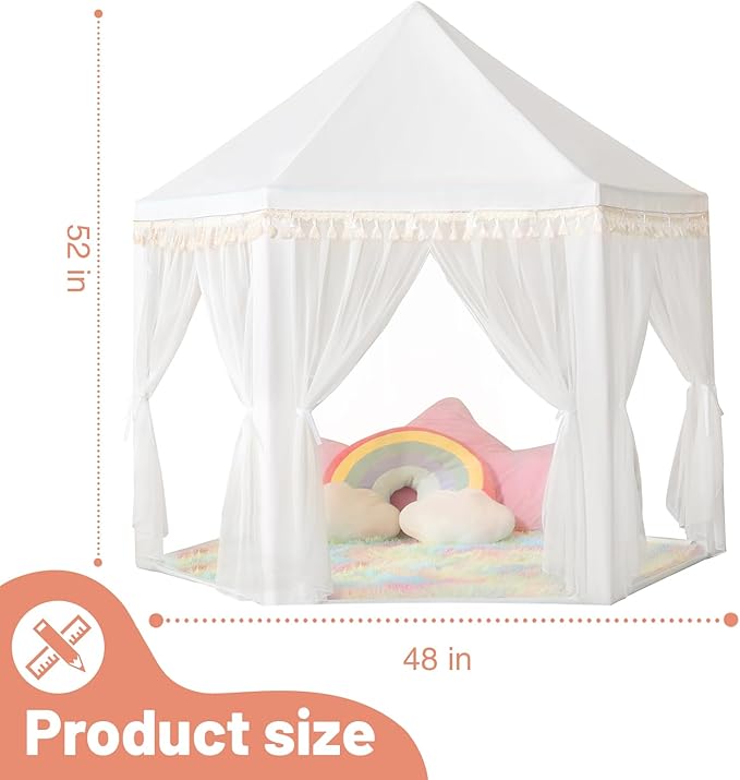 Princess Tent for Girls Indoor: with Rainbow Rug, Star Lights - White Play Tent for Kids, Girls Toys for Indoor Princess Games