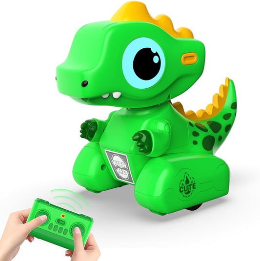 Remote Control Car, 2.4GHZ Remote Control Dinosaur Toys for Kids 3-5, Recording and Repeating LED Lights Eyes Music RC Dinosaur Car Toys for Girls Boys Birthday Gift, Green