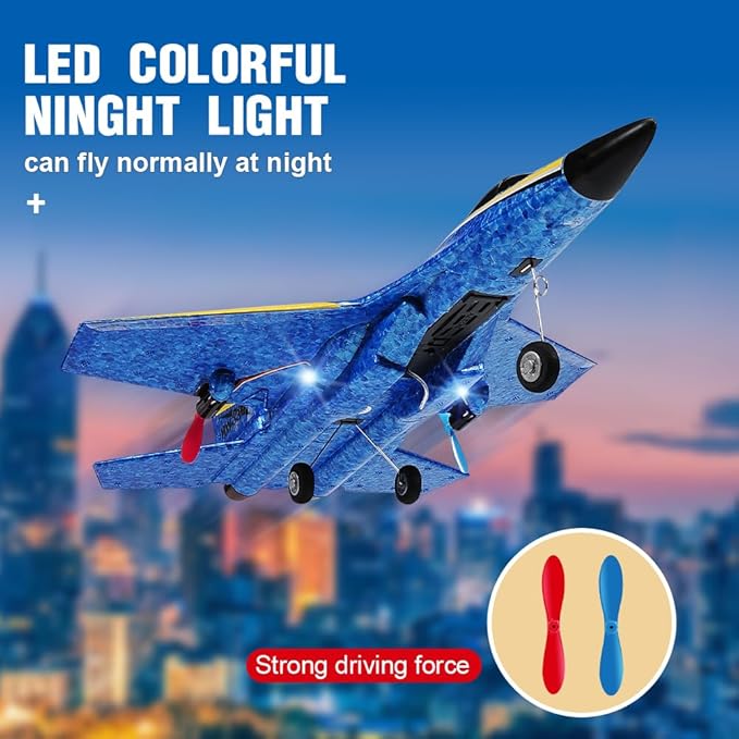 Su-27 RC Airplane,2.4GHz 2 Channel Remote Control Plane with Gyro Night Lights and 2 Batteries, Easy to Fly for Adults, Beginners and Kids Toy