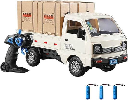 Remote Control Car RC Kei Truck,1:16 Scale RC Transporter Pickup Truck, 2.4GHz All Terrain RC Transport Cars with Spray & Light, 3 Batteries, Best Gifts Ideas for Kids Age 6 Year Old (White)