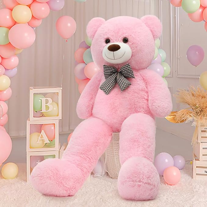 MorisMos Bow Tie Giant Teddy Bear 4 Feet, 47inch Big Teddy Bear Stuffed Animal Plush for Girlfriend, Boyfriend, Pink