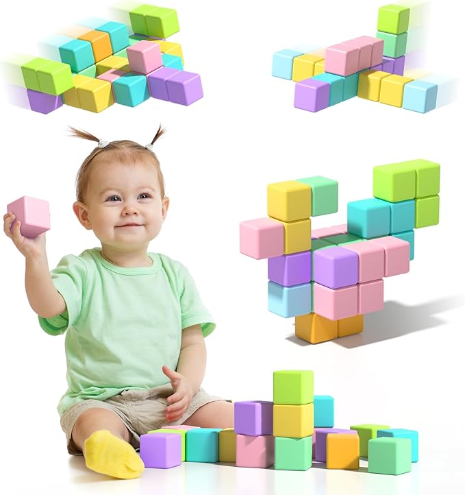 1.34 inch 56PCS Magnetic Blocks for Toddlers 4-8 Large Macaron Magnet Building Cubes for Kids Ages 3-5 Stem Preschool Stack Construction Educational Toys for 3+ Years Old Boys Girls