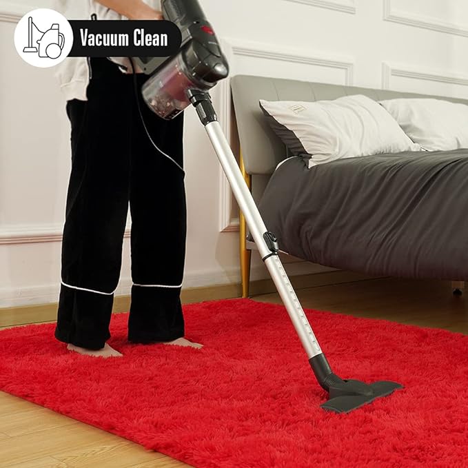 Amearea Premium Soft Fluffy Rug Modern Shag Carpet, 5.3x7.5 Feet, Fuzzy Plush Rugs for Living Room Bedroom Kids Room Home Decor, Nursery Non Slip Indoor Shaggy Carpets, Red