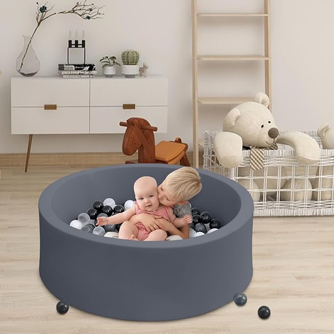Baby Ball Pit 35.4" Soft Round Memory Foam Ball Pits NOT Included Balls Indoor Outdoor Playpen for Babies Toddlers Kids Great Gift for Girls Boys, Dark Gray