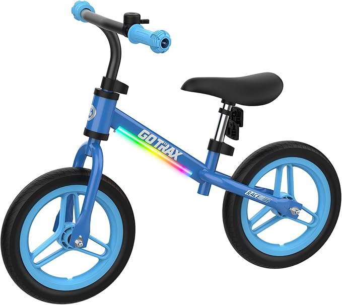 Gotrax KS12 Balance Bike for 2-5, 12" Toddlers Push Bike with LED Light, Adjustable Soft Seat & Handlebar, Flat-Free Tires & Easy Assembly Kids Bicycle, Lightweight & No Pedal, Gift for Boys Girls