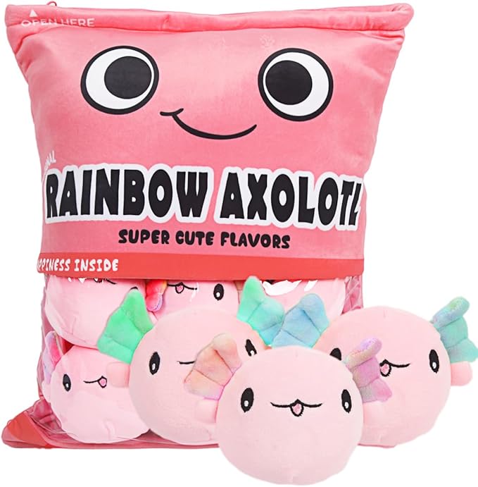 ARELUX Cute Axolotl Plush Pillow:Removable Stuffed Animal Bag Plushie 6Pcs Sets Stuffed Salamander Throw Pillow Soft Pink Axolotl Plush Toys Doll Creative Birthday Friends Family Member