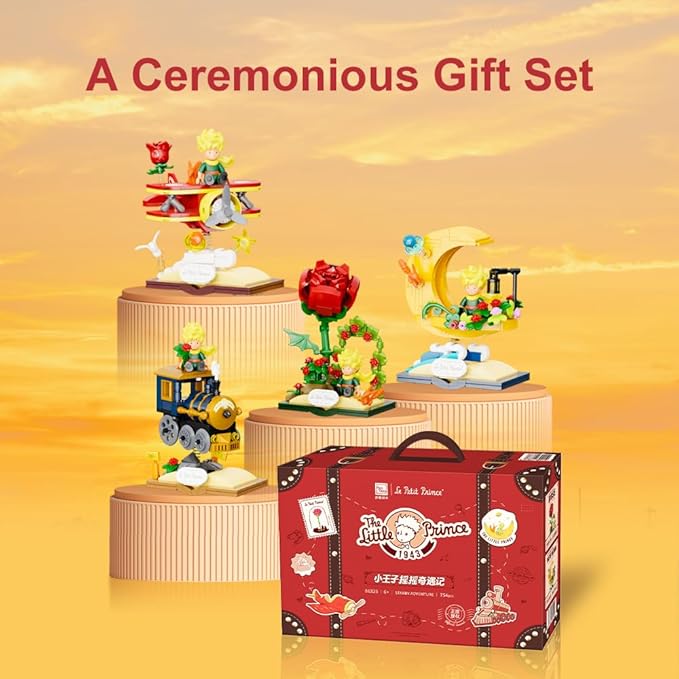 Le Petit Prince Building Block Set Adults & Kids Collectible Brick Model,Rose,Train,Moon & Airplane Figures,Le Petit Prince Creative DIY Building Toys Gift for Fans of Stories
