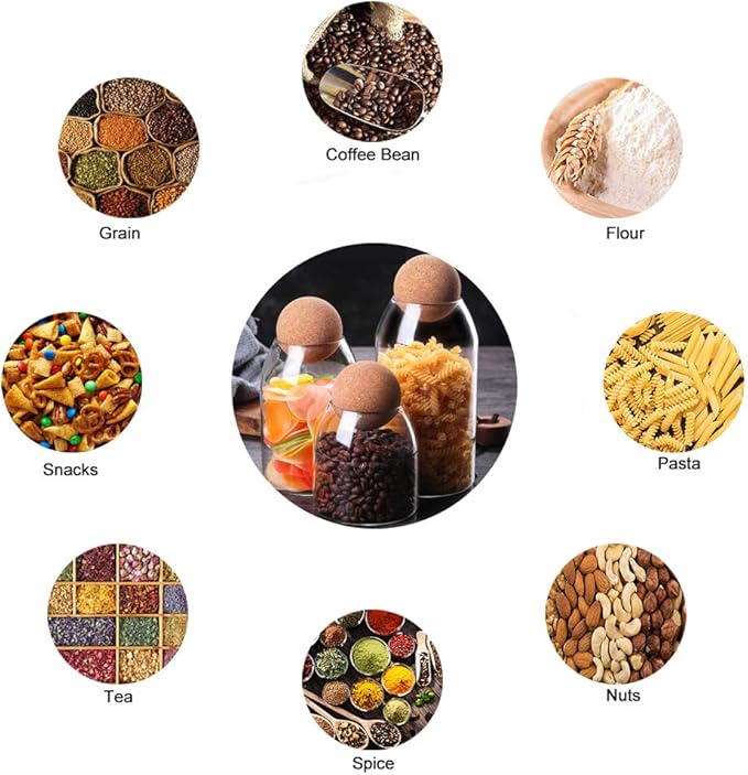 MOLFUJ 750ML/25Oz Glass Storage Container with Ball Cork, Cute Decorative Organizer Bottle Canister Jar with Air Tight Wood Lid for Food, Coffee, Candy, Bathroom Apothecary Cotton Swab Qtip Holder