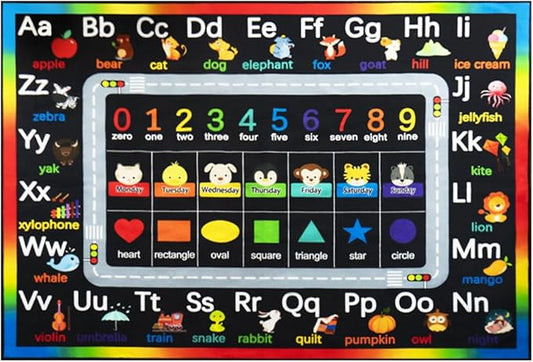 ABC Carpet,Kids Carpet for Playroom, Floor Play Mat for Kids,Preschool Rugs wtih ABC, Numbers, Animals (3' 3" x 4', Black)