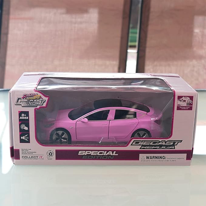 1:32 Scale Model 3 Alloy Car Model Diecast Toy Vehicles for Kids, car Model Toy，Pull Back Alloy Car with Lights and Music,Mini Vehicles Toys for Kids Gift ，Children Birthday Gift.(Pink)