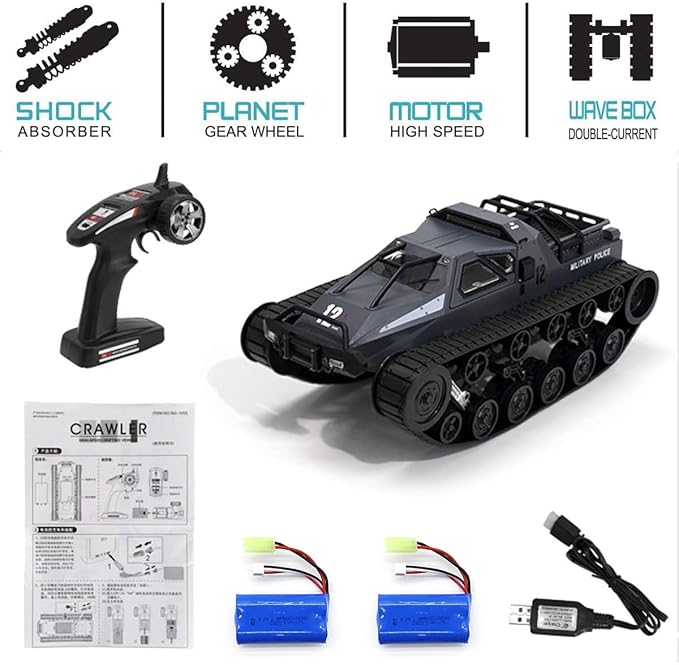 Mostop Remote Control Crawler High Speed Tank Off-Road 4WD RC Car 2.4 Ghz RC Army Truck 1/12 Drift Tank RC Tank for Kids Adults
