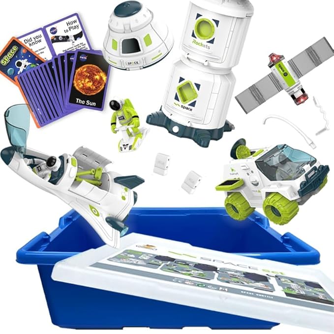 COOLDUCK Space Toy Set for Boys Girls, Kids' Play Spaceships, Space Shuttle, Space Capsule, Space Rover, Space Station, Astronauts Figure, Rocket Toys for Any Interstellar Mission Adventure