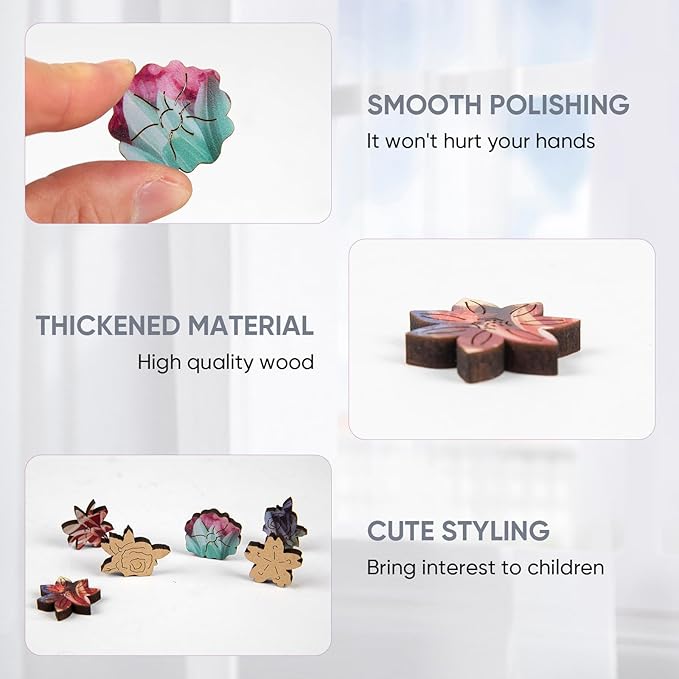 Flower Heart Wooden Jigsaw Puzzle for Adults and Kids 200 Pcs Unique Shape Wood Multicolor Beautiful Box Fun Challenge Brain Health Family Game Creative Gift for Friends Rompecabezas madera