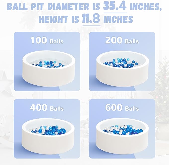 100 Ball Pit Balls for Toddlers, Phthalate & BPA Free Plastic Balls, Crush Proof 2.16" Colorful Balls for Ball Pit Play Toys for Kids with Storage Bag (Pearl Blue, Light Blue, White)