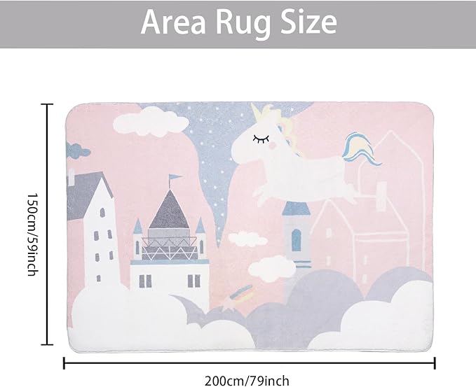 ABREEZE Kids Rug Play Mat, Ultra Soft Pink Unicorn Nursery Rug, 5'x6.6', Non Slip for Kids Room, Baby, Bedroom, Playroom, Living Room