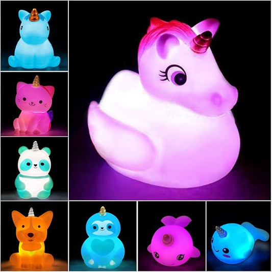 Unicorn Bath Toys Light Up Floating Rubber Toys(8 Packs),Flashing Color Changing Light in Water,Baby Infants Kids Toddler Child Preschool Bathtub Unicorn Bathroom Toy …