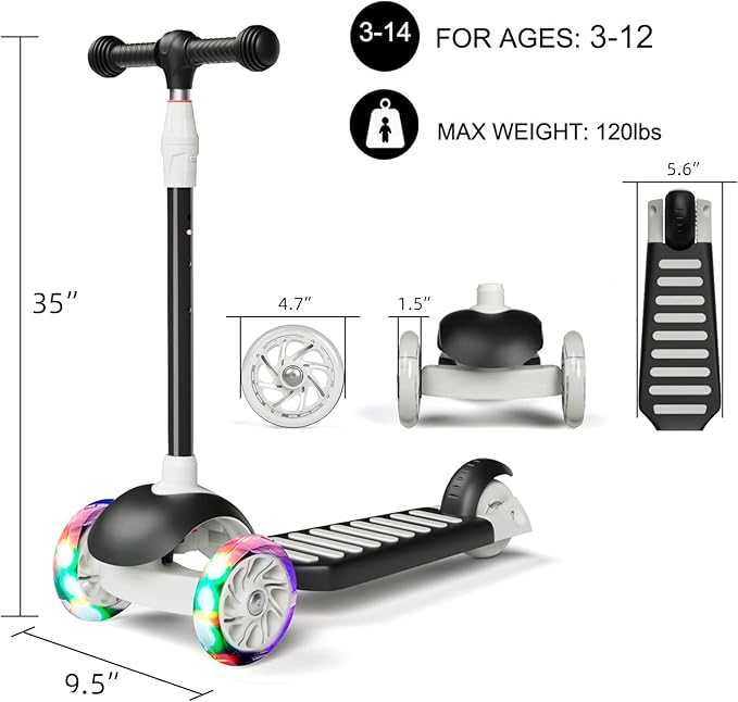 67i Scooter for Kids 3 Wheel Scooter Kids Kick Scooter for Toddler Girls Boys Scooter with Adjustable Height and Light-Up Wheels Scooter for Children Ages 3-12