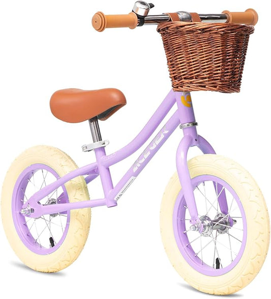 ACEGER 12" Kids Balance Bike with Basket, No Pedal Toddler Bicycle for Early Learning Leg Strength and Steady Balancing, Durable Frame&Tool-Free Adjustable Seat, Gift Bike for 2-5 Kids