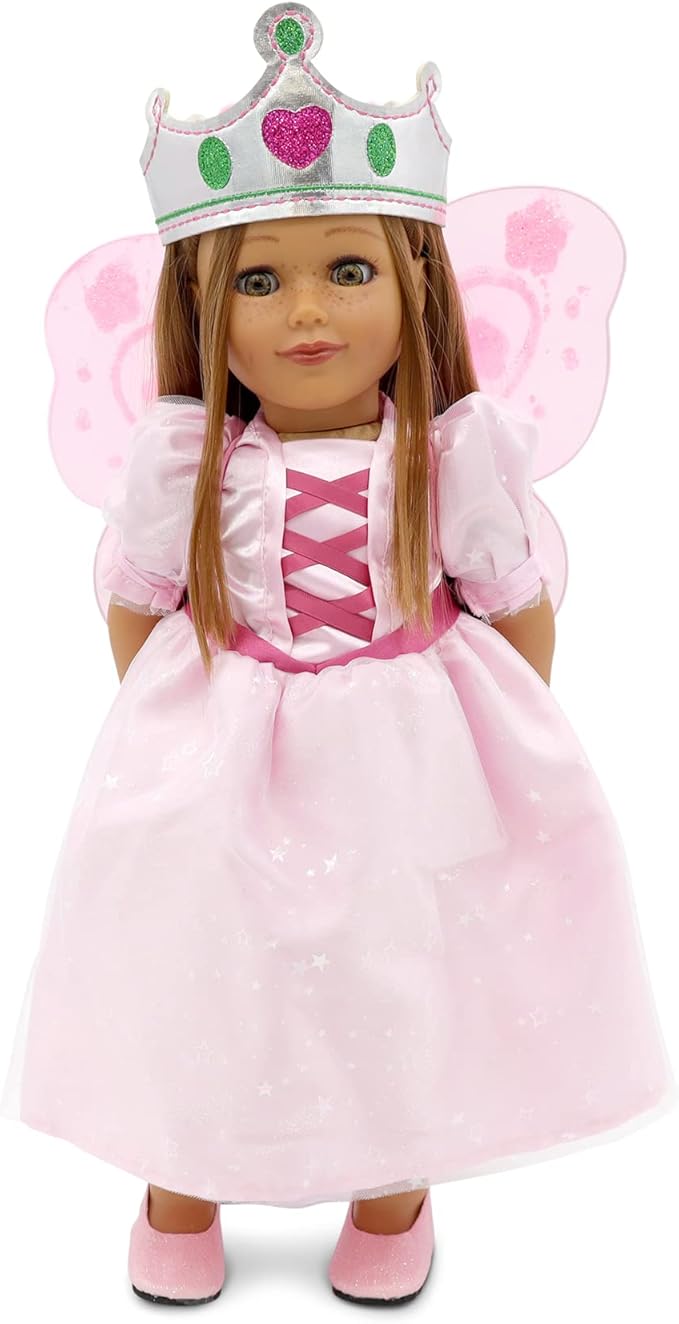 Playtime by Eimmie 18 Inch Doll Clothes and Accessories - Fairy Dress Set with Wings, Matching Crown & Shoes - Magical Clothing Sets & Stuff - Fits American, Generation & Other 18" Dolls for Girls