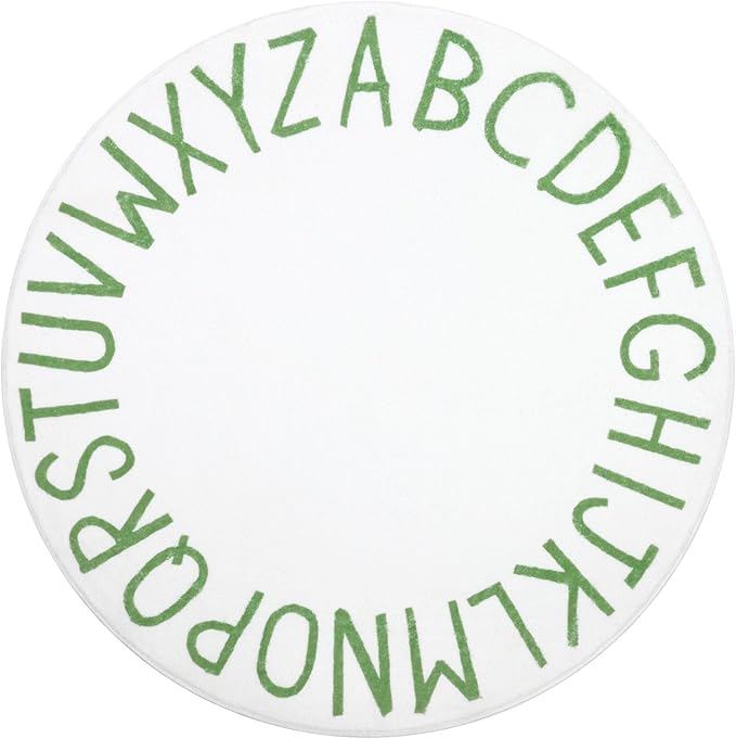 Topotdor Round Kids Play Rug Alphabet Nursery Area Rug Extra Large Soft Crawling Play Mat for Children Toddlers Bedroom (47 inch, Green/White)