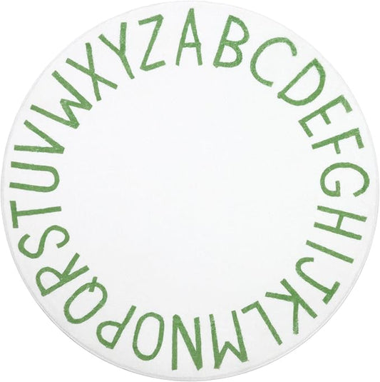 Topotdor Round Kids Play Rug Alphabet Nursery Area Rug Extra Large Soft Crawling Play Mat for Children Toddlers Bedroom (47 inch, Green/White)