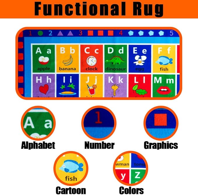 ABC Classroom Rug, Large Classroom Rugs Elementary, Preschool&Daycare Rugs for Classroom,Learning Alphabet Educational Rugs for Kids Playroom, Nursery(8'7''x6'7'', Blue)