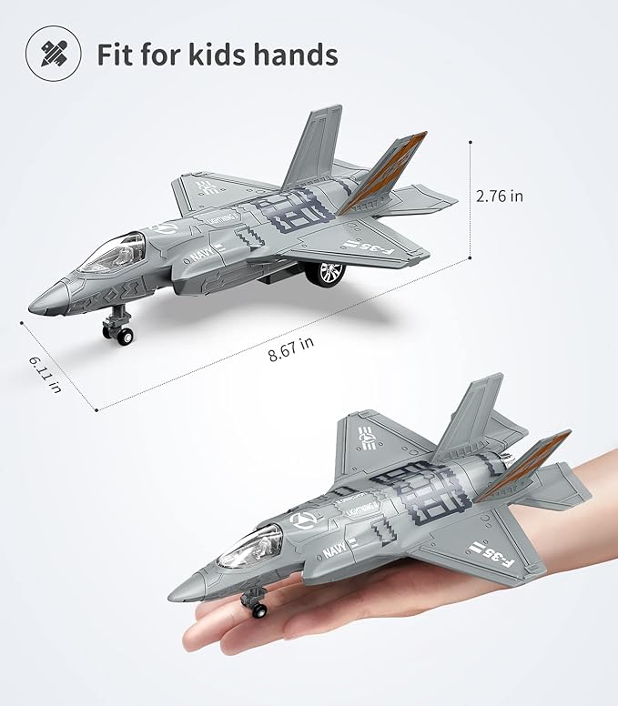 Geyiie Plane Toys for Kids, Diecast Airplane Toys Military Fighter Jet Toys with Led Light, Stealth Bomber Toy Aircraft Flying Toys for Boys Girls Party Favor Gifts, Outdoor Indoor, 2 Pack