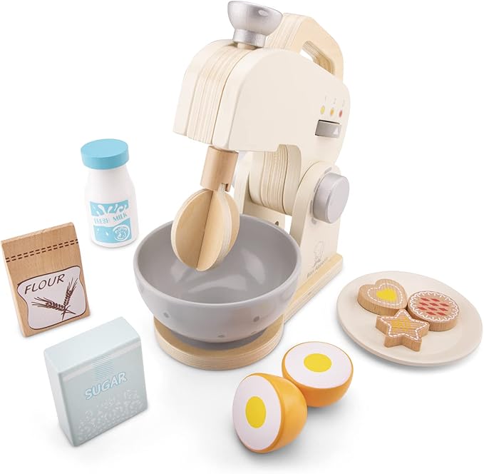 New Classic Toys Wooden Mixer Set Pretend Play Toy for Kids Cooking Simulation Educational Toys and Color Perception Toy for Preschool Age Toddlers Boys Girls , Red,White