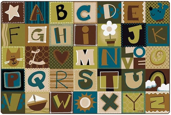 Carpets for Kids 11728 KIDSoft Alphabet Blocks Classroom Literacy Seating Rug 8ft x 12ft Rectangle Brown
