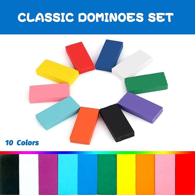 MorTime 1080 Pcs Wooden Dominoes Set, 10 Colors Building Blocks Bulk Dominoes with 3 Spacer, Colorful Wood Racing Tile Games for Kids and Adults