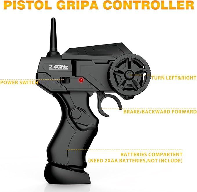 Remote Control Car 1/24 2.4GHz 4WD RC Drift Car, Rechargeable High Speed RC Cars with Cool Lights, Batteries and Extra Tires Toys for Kids (Yellow)