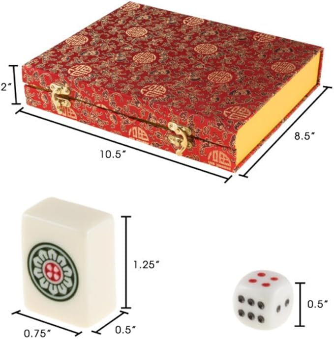Hey! Play! Chinese Mahjong Game Set with 146 Tiles, Dice, and Ornate Storage Case for Adults, Kids, Boys and Girls