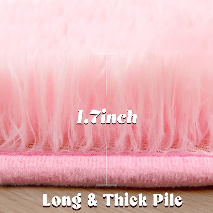 junovo Pink Round Rug 5x5 Feet Fluffy Soft Area Rugs for Kids Girls Room Princess Castle Plush Shaggy Carpet Cute Circle Nursery Rug for Kids Girls Bedroom Baby Room Home Decor Circular Carpet