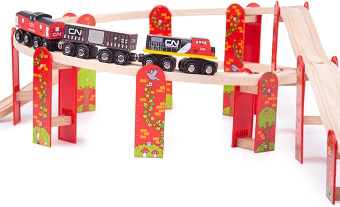 Bigjigs Rail High Level Wooden Train Track | Great Starter Expansion & Connectors Pack for Wood Railway Sets | Toy Pack Comes with Bridge & Ramp | Ideal Educational Kids Gifts for Boys & Girls Age 3+