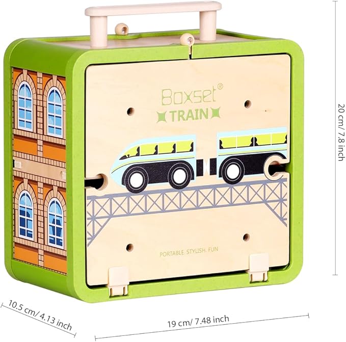 Wooden Train Track Set, Wooden Railway Set Toy with Magnetic Train for Toddlers, Train Set with Blocks Storage Box for Kids Boys and Girls Ages 3+